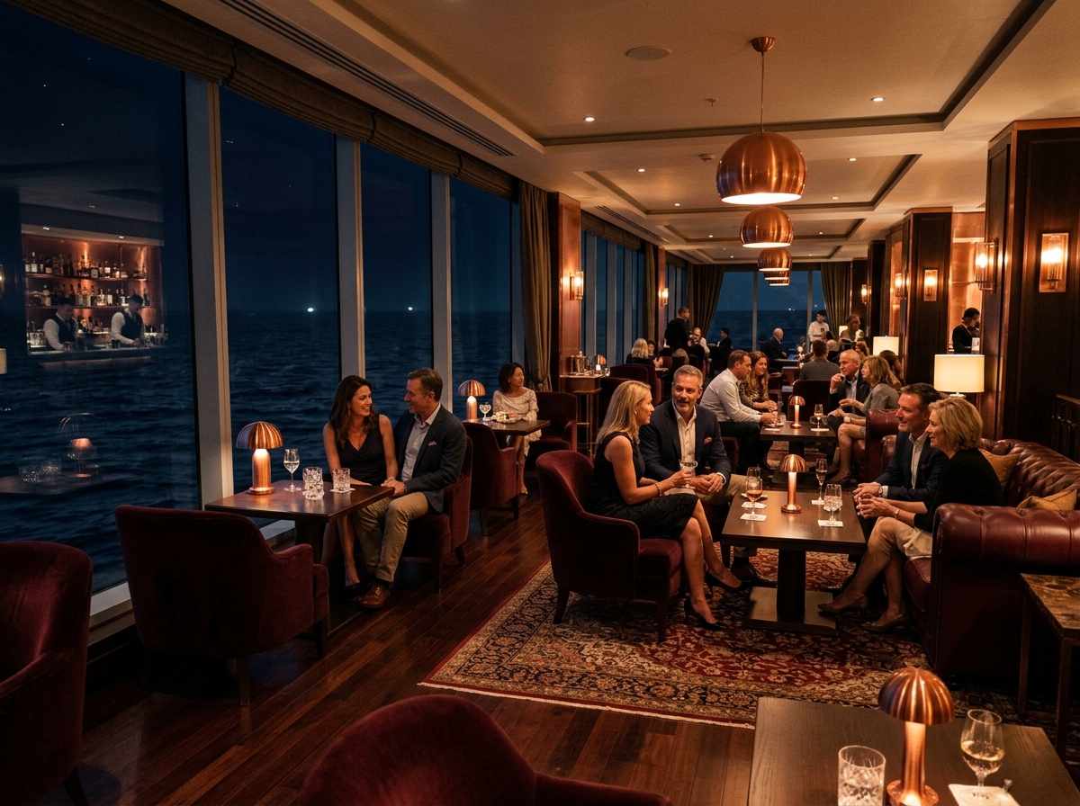 Atlantic Lounge aboard a luxury cruise ship