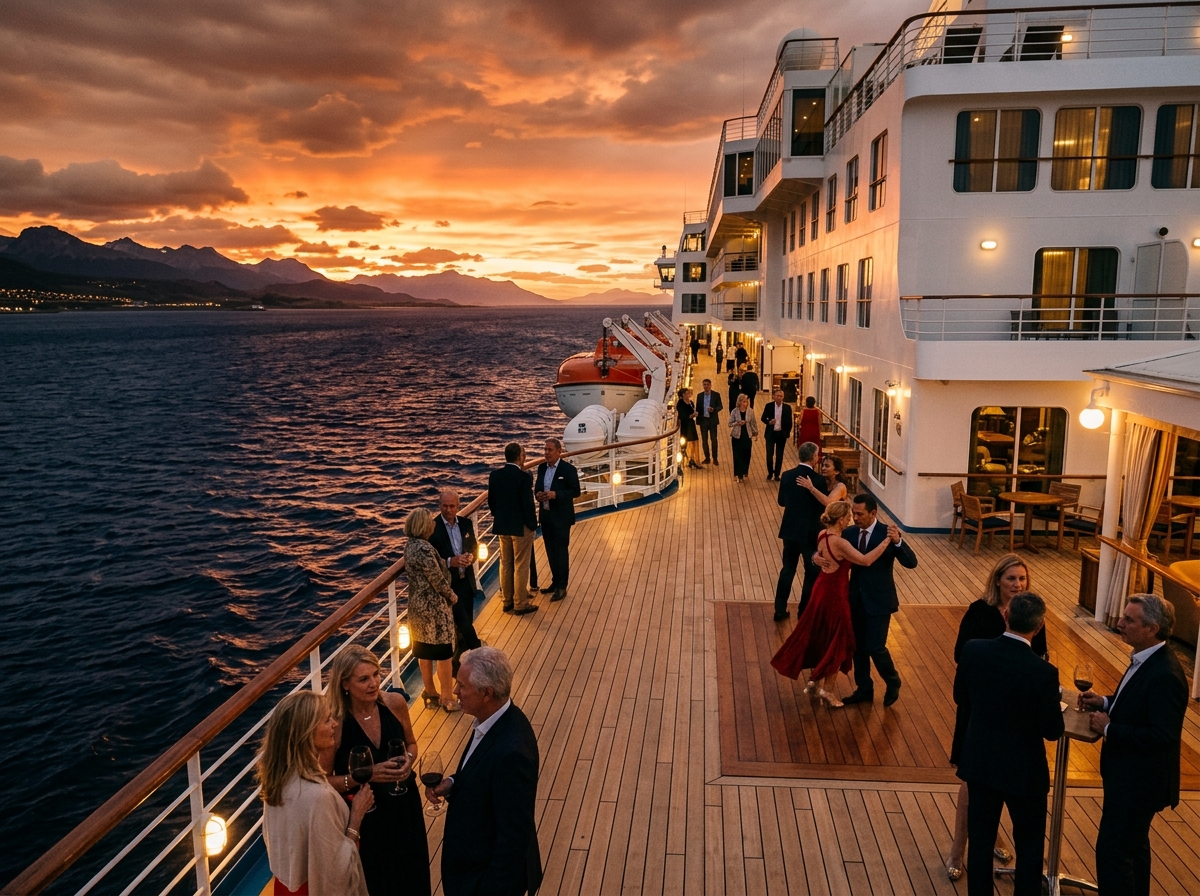 Sunset Promenade aboard a luxury cruise ship